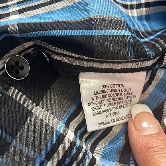 INC International Concepts Blue Black Gray plaid shirt Convertible sleeves Sz L. - Picture 8 of 10